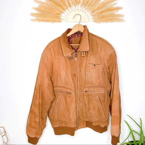 Vintage Jackets & Blazers - Vintage Tan Genuine Leather Bomber Jacket Full Zip